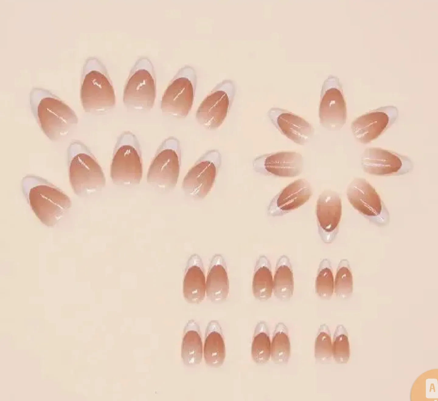 24pcs French Tip Almond Press On Nails [ with glue stickers]