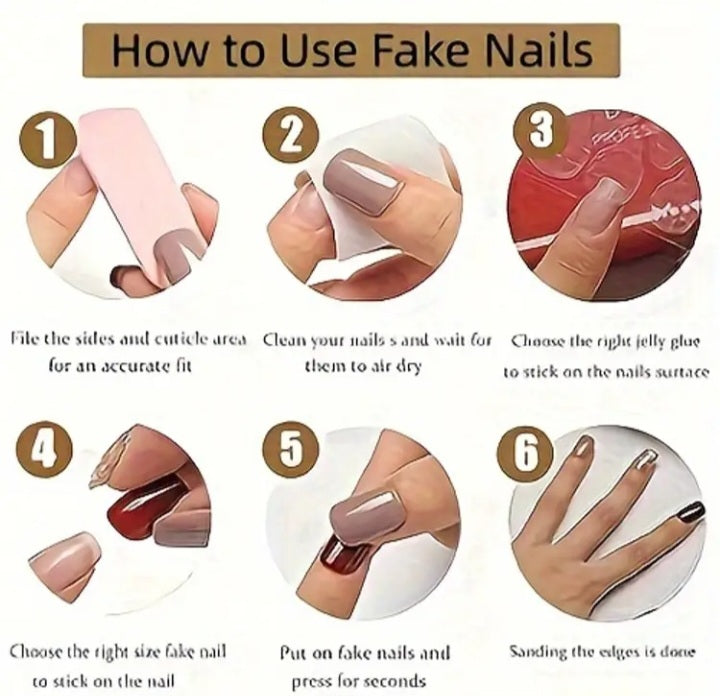 24 pcs Coffee Almond French Press On Nails [With Glue Stickers Nail File]