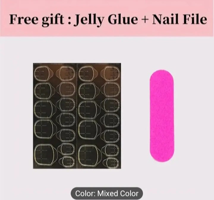 24 PCS French Press On Nails Toe nails Brown[With Glue Stickers Nail File]