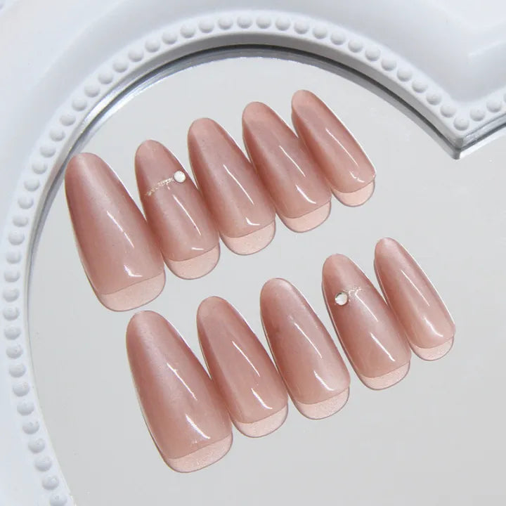 24 Pcs Cat eye Rhinestones Almond Shape Press On Nails [with glue stickers]