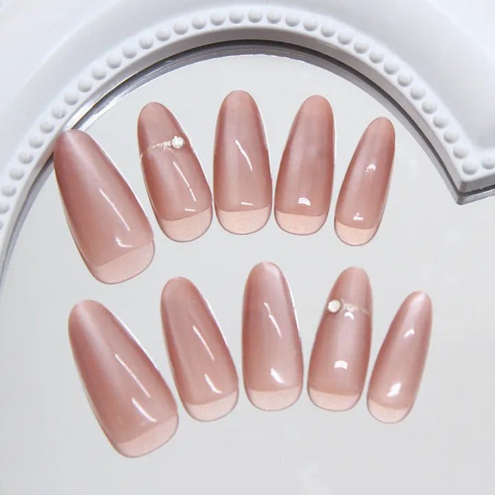 24 Pcs Cat eye Rhinestones Almond Shape Press On Nails [with glue stickers]