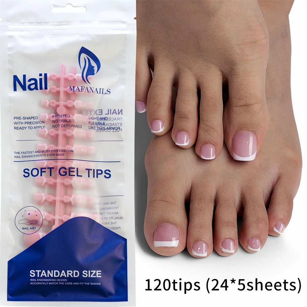 24 pcs Pink French Press On Toe nails[with nail glue stickers and mini file]
