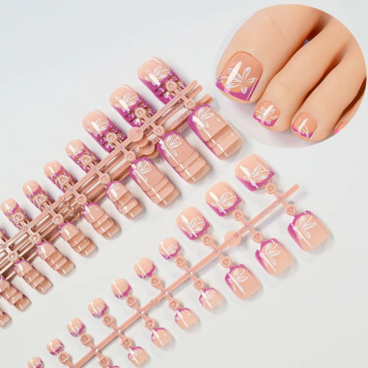 24 pcs Flower Press On Toe Nails [with nail glue stickers and mini file]