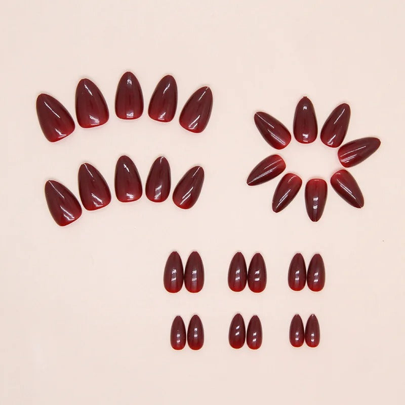 24pcs Burgundy Almond Press on Nails[with nail glue stickers]