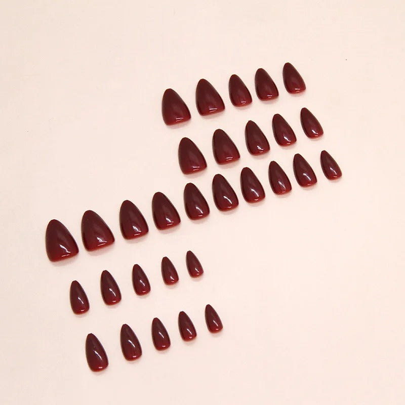 24pcs Burgundy Almond Press on Nails[with nail glue stickers]