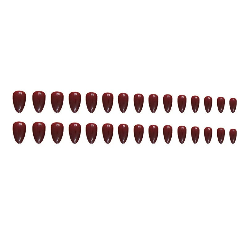 24pcs Burgundy Almond Press on Nails[with nail glue stickers]