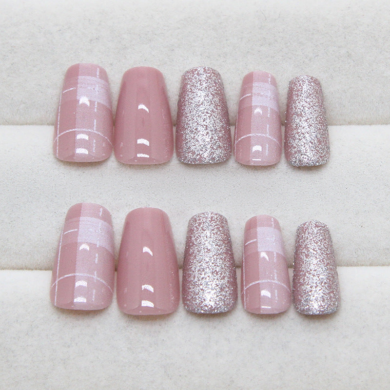TN29 - Blushed Plaid — 24 Pcs Press-On Nail Set