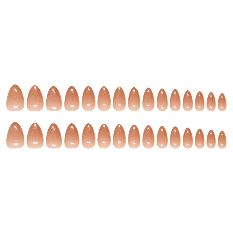 TN28 - ✨ 24 Pcs Nude Gold Glitter Press-On Nails ✨