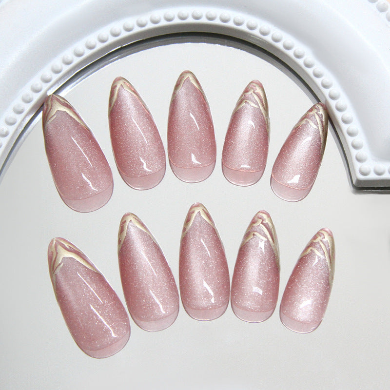 TN60 - Gold French Tip Almond Press-On Nails | 24 Pcs