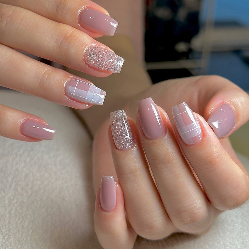 TN29 - Blushed Plaid — 24 Pcs Press-On Nail Set