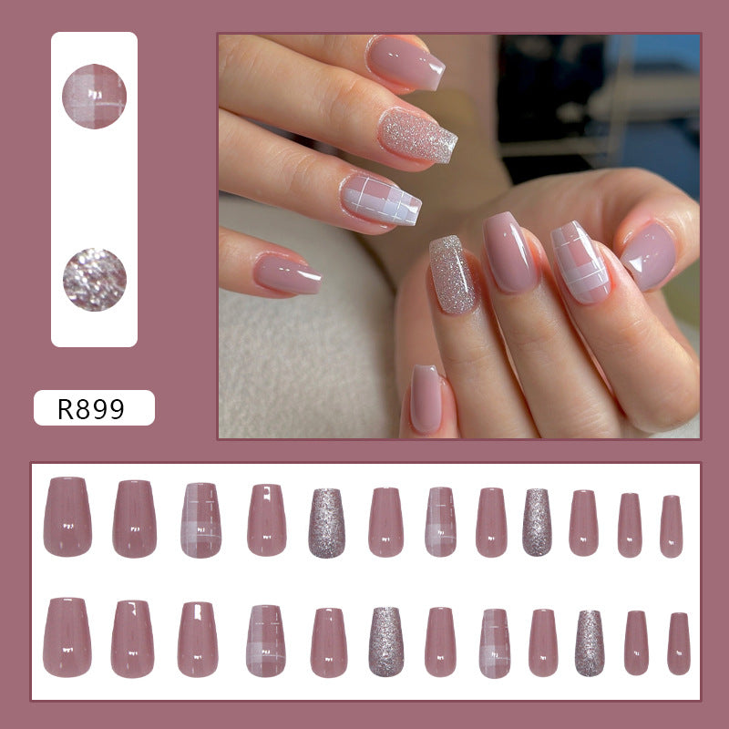 TN29 - Blushed Plaid — 24 Pcs Press-On Nail Set