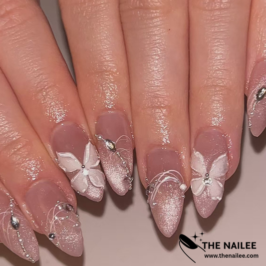 TN73- 3D Floral Rhinestone Glitter Stiletto Press-On Nails | 24 Pcs