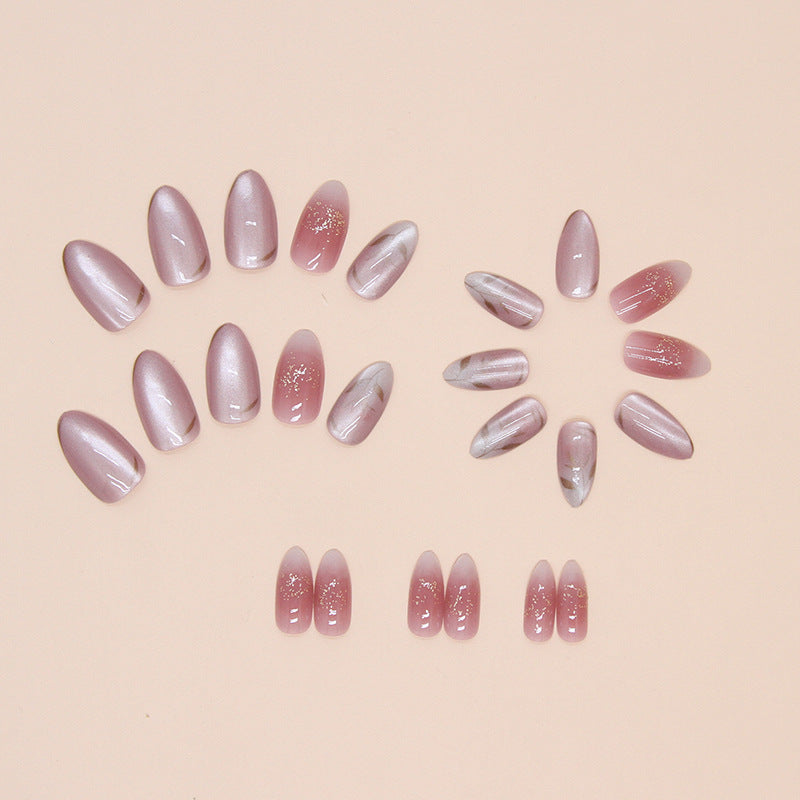 TN57 - Lilac Chrome Floral Accent Almond Press-On Nails | 24 Pcs
