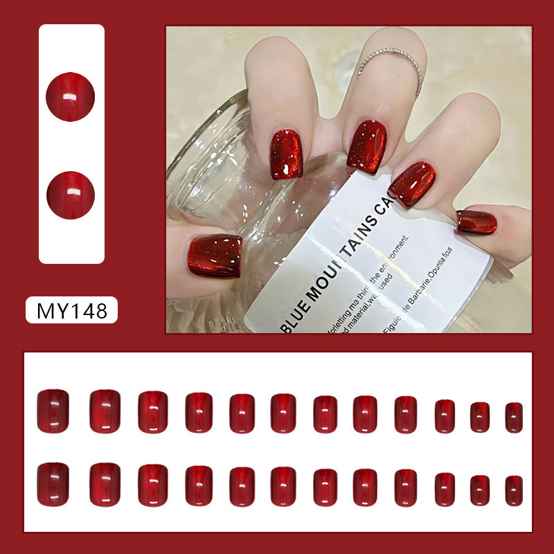 TN40 - ❤️ Ruby Red Cat Eye Press-On Nails – 24 PCS