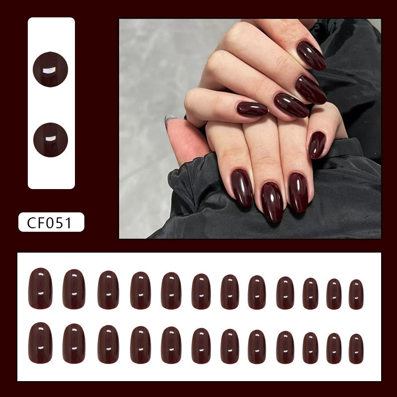 TN61 - 24 PCS Rose Smoked Glossy Press-On Nails – Almond Shape | Reusable with Glue Tabs & Nail File