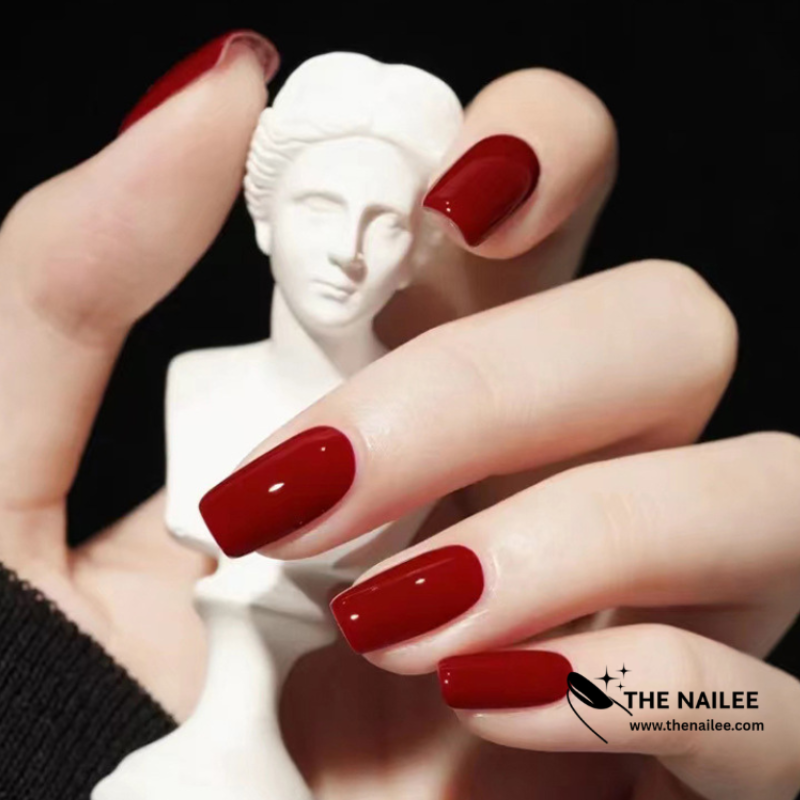 TN48 - Classic Wine Red Square Press-On Nails | 24 Pcs