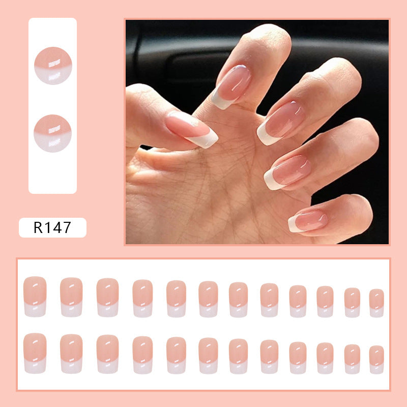 TN09- 24 pcs square French press on nails [with nail glue sheet]