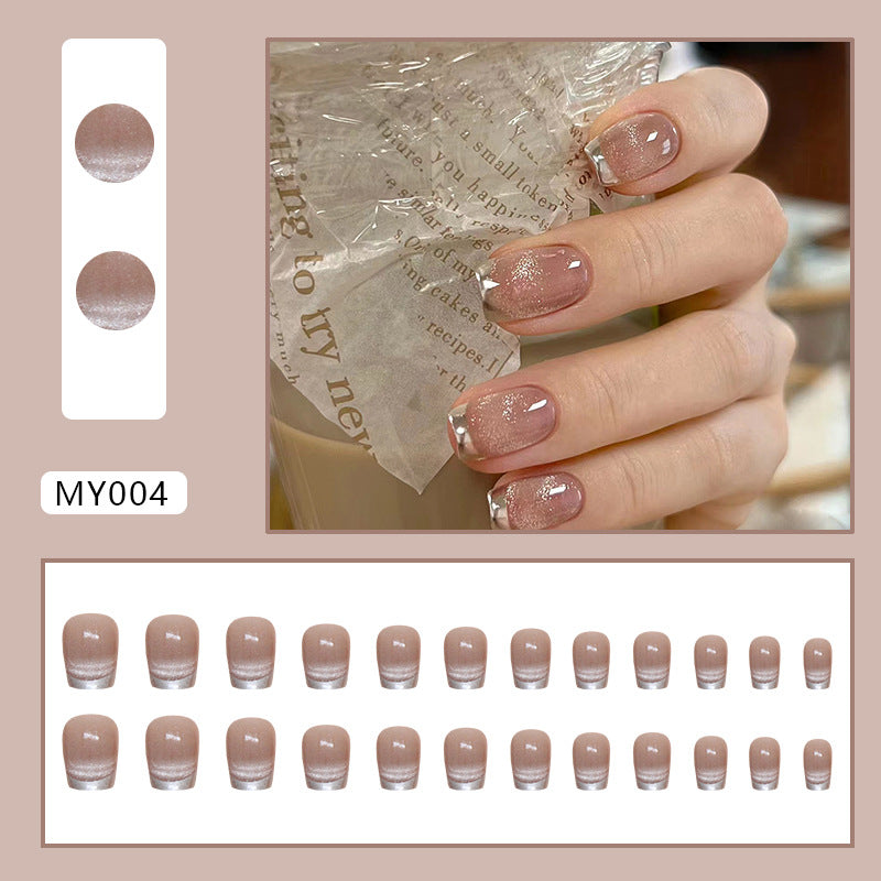 TN69 - Silver Metallic French Tip Glitter Press-On Nails | 24 Pcs