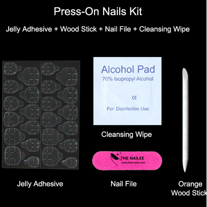 TN56 - Press-On Nails Application Kit | Jelly Adhesive, Nail File, Alcohol Wipe & Wood Stick