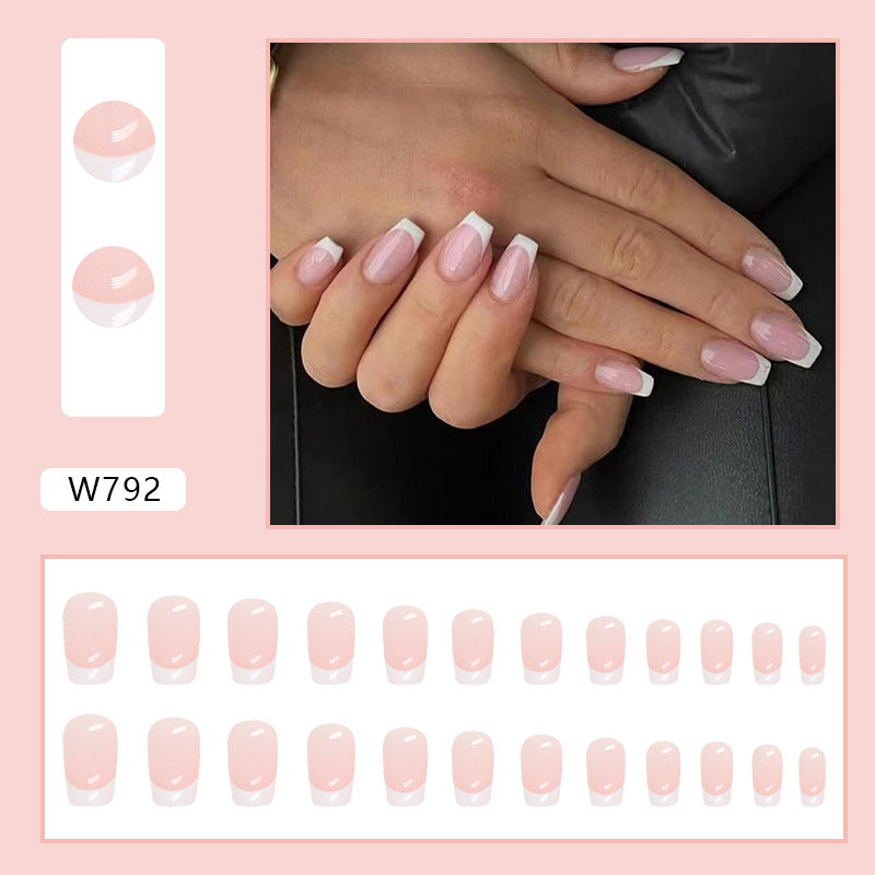 TN49 - Classic Pink French Tip Square Press-On Nails | 24 Pcs