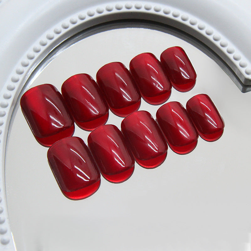 TN40 - ❤️ Ruby Red Cat Eye Press-On Nails – 24 PCS