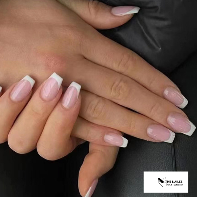 TN49 - Classic Pink French Tip Square Press-On Nails | 24 Pcs