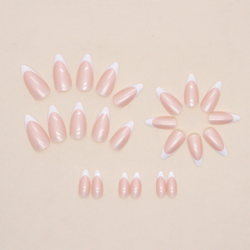 TN46 - Pearl Chrome French Tip Almond Press-On Nails | 24 Pcs
