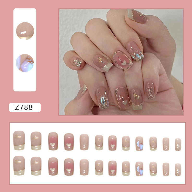 TN35 - 24 Pcs French Heart Press-On Nails