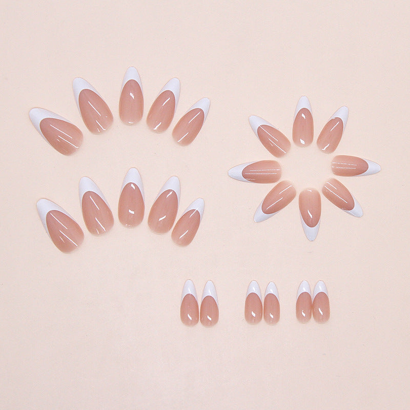 TN68 - Classic French Tip Almond Press-On Nails | 24 Pcs