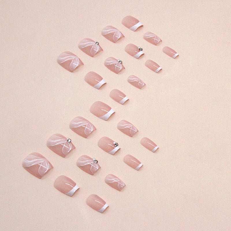 TN58 - French Tip Butterfly Bow Rhinestone Press-On Nails | 24 Pcs