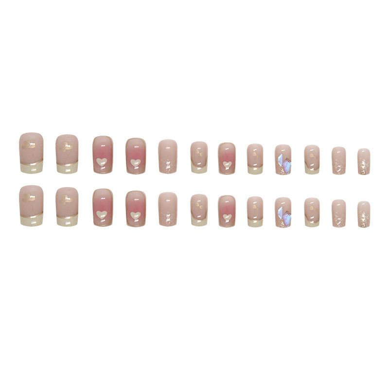 TN35 - 24 Pcs French Heart Press-On Nails