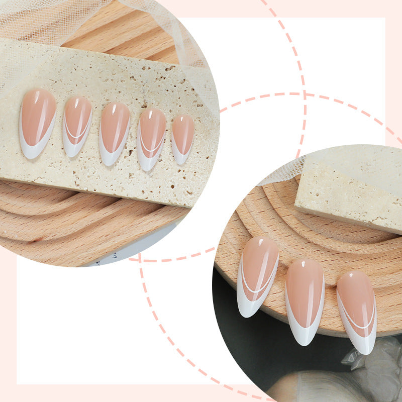 TN03 - White French Tip Press on Nails Almond  - 30 Pcs - Free Jelly glue & File