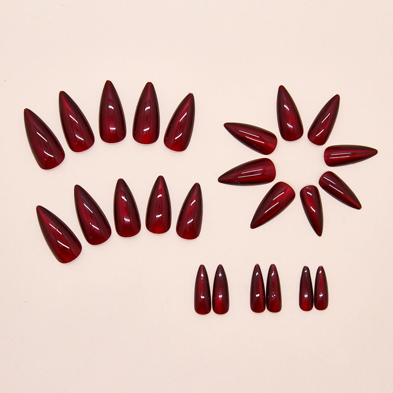 TN53 - Ruby Red Cat-Eye Almond Press-On Nails | 24 pcs