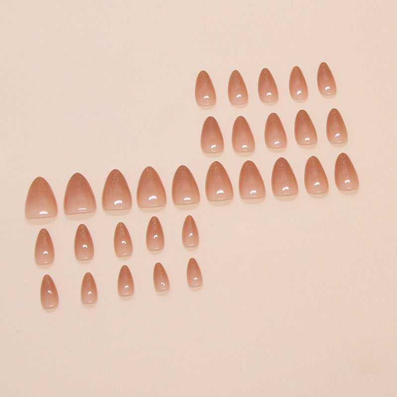 TN28 - ✨ 24 Pcs Nude Gold Glitter Press-On Nails ✨