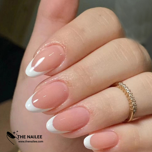 TN59 - Curved French Tip Almond Press-On Nails | 24 Pcs