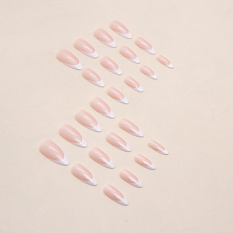TN46 - Pearl Chrome French Tip Almond Press-On Nails | 24 Pcs