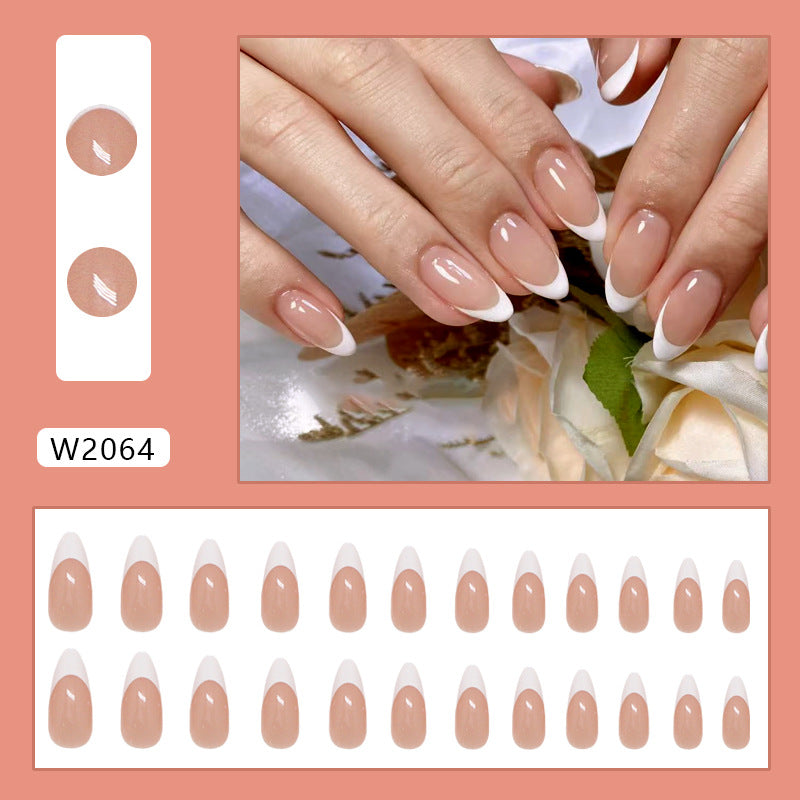 TN68 - Classic French Tip Almond Press-On Nails | 24 Pcs