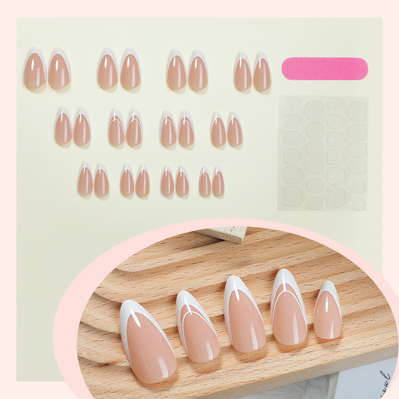 TN03 - White French Tip Press on Nails Almond  - 30 Pcs - Free Jelly glue & File