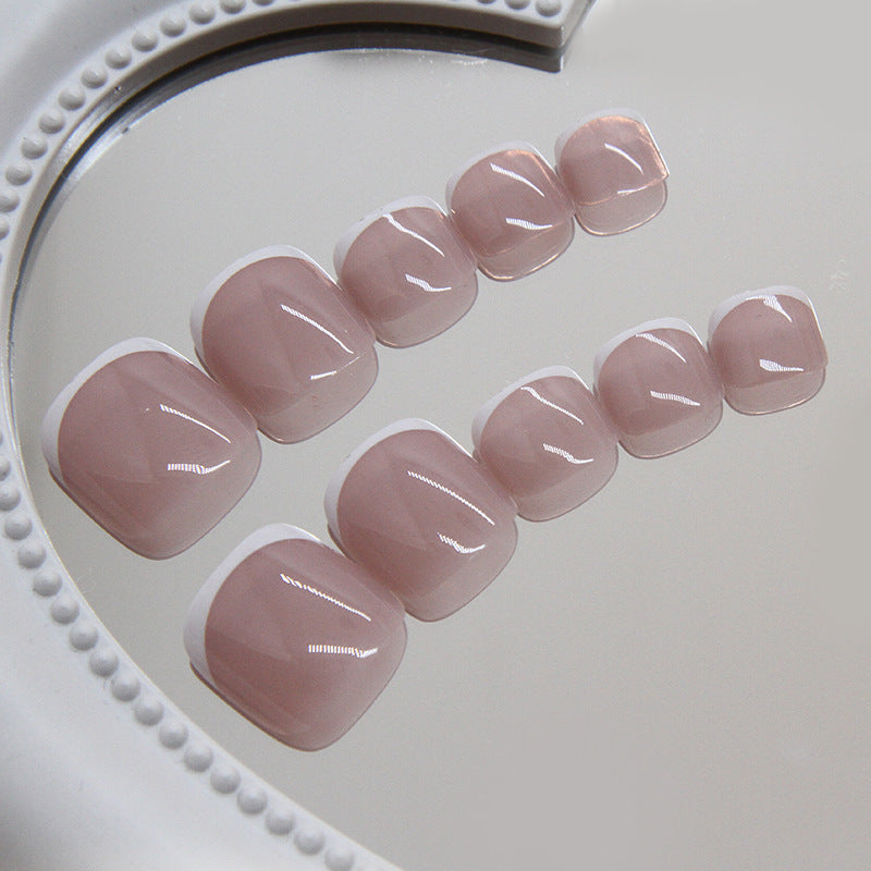 TN55 - Glossy White Square False Toenails 24 pcs with Glue Tabs & Nail File