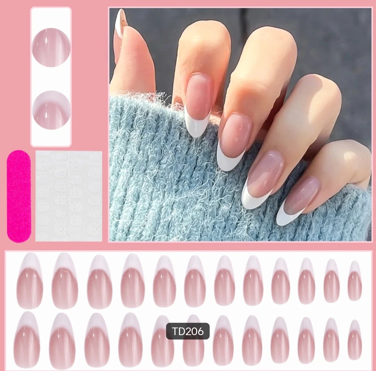 24 pcs Coffee Almond French Press On Nails [With Glue Stickers Nail File]