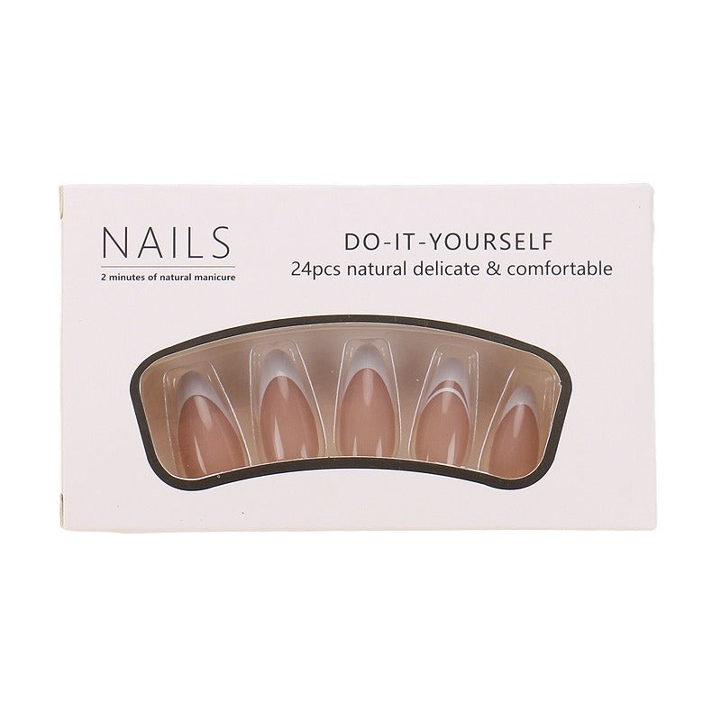TN03 - White French Tip Press on Nails Almond  - 30 Pcs - Free Jelly glue & File
