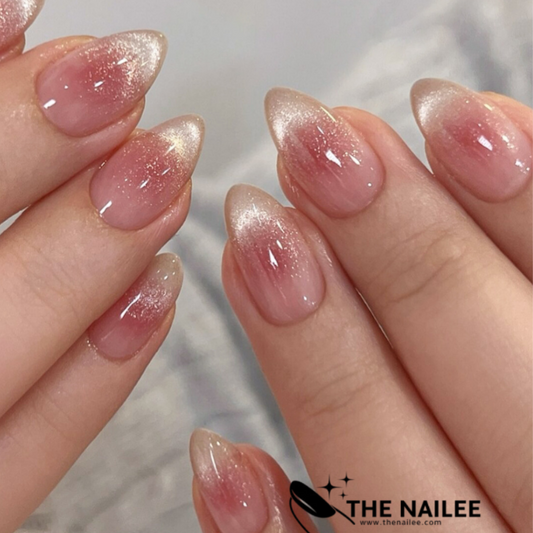 TN39 - 24 PCS Pink Ice Clear Cat Eye Press-On Nails