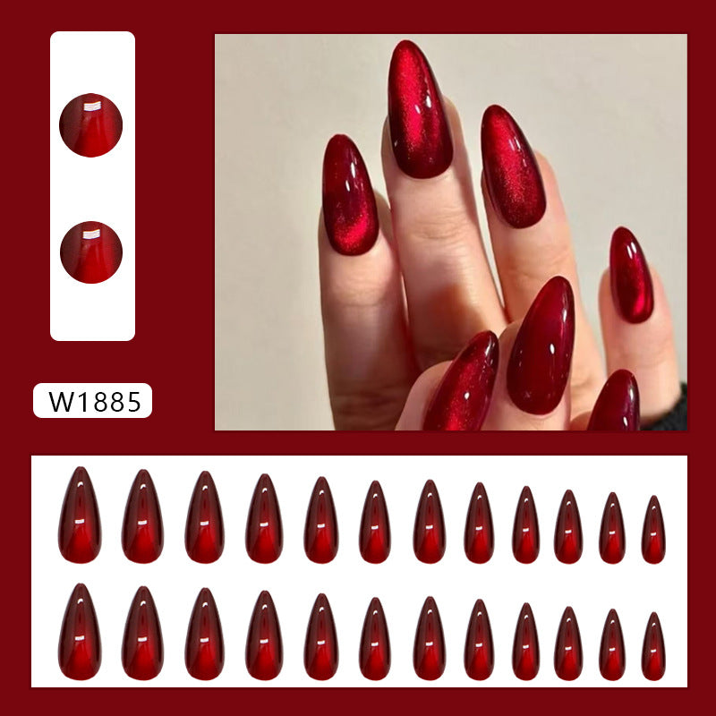 TN53 - Ruby Red Cat-Eye Almond Press-On Nails | 24 pcs