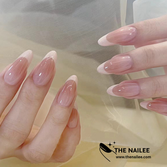 TN11- 24pcs French Tip Almond Press On Nails [ with glue stickers]