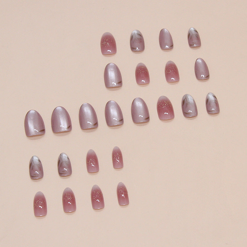 TN57 - Lilac Chrome Floral Accent Almond Press-On Nails | 24 Pcs