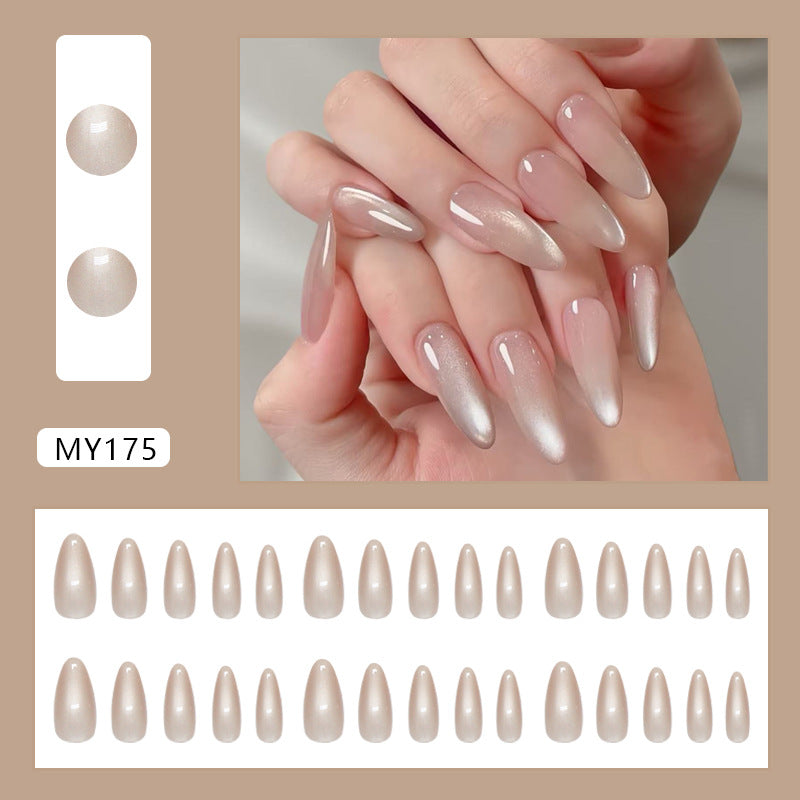 TN47 - Taupe Shimmer Cat-Eye Almond Press-On Nails | 24 Pcs