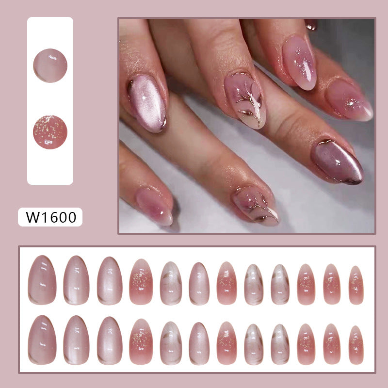 TN57 - Lilac Chrome Floral Accent Almond Press-On Nails | 24 Pcs