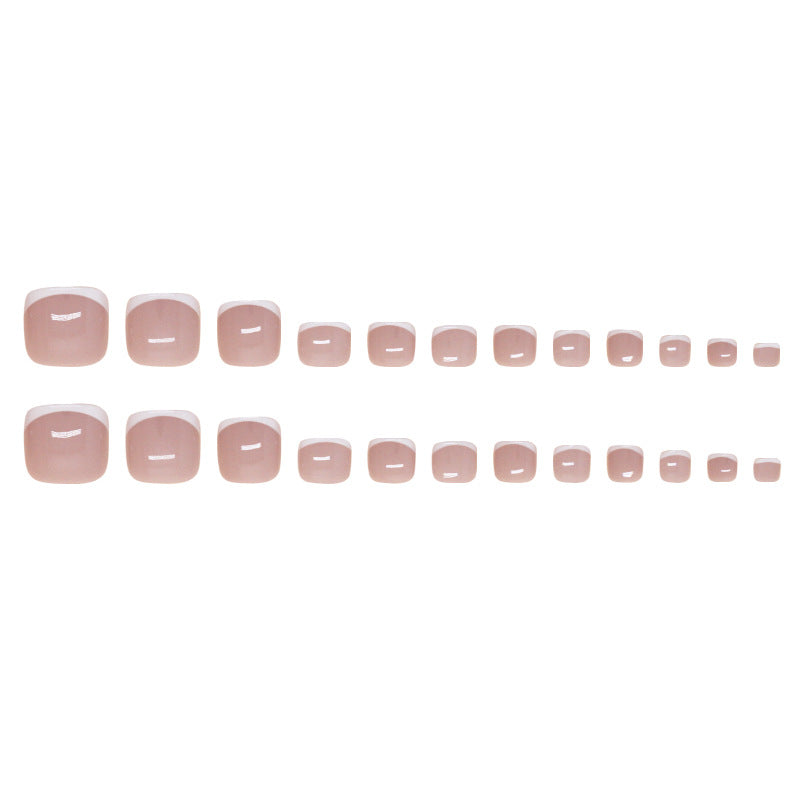 TN55 - Glossy White Square False Toenails 24 pcs with Glue Tabs & Nail File