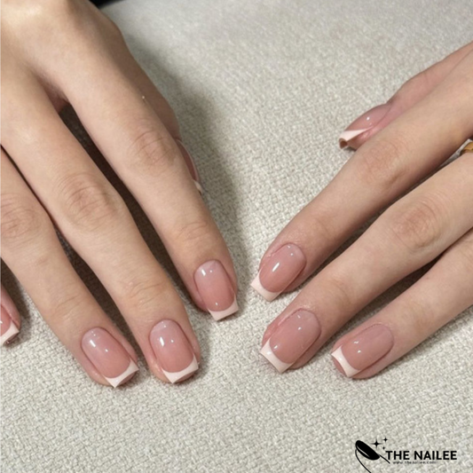 TN02 - French Manicure Press on Nails  - 30 Pcs - Free Jelly glue & File
