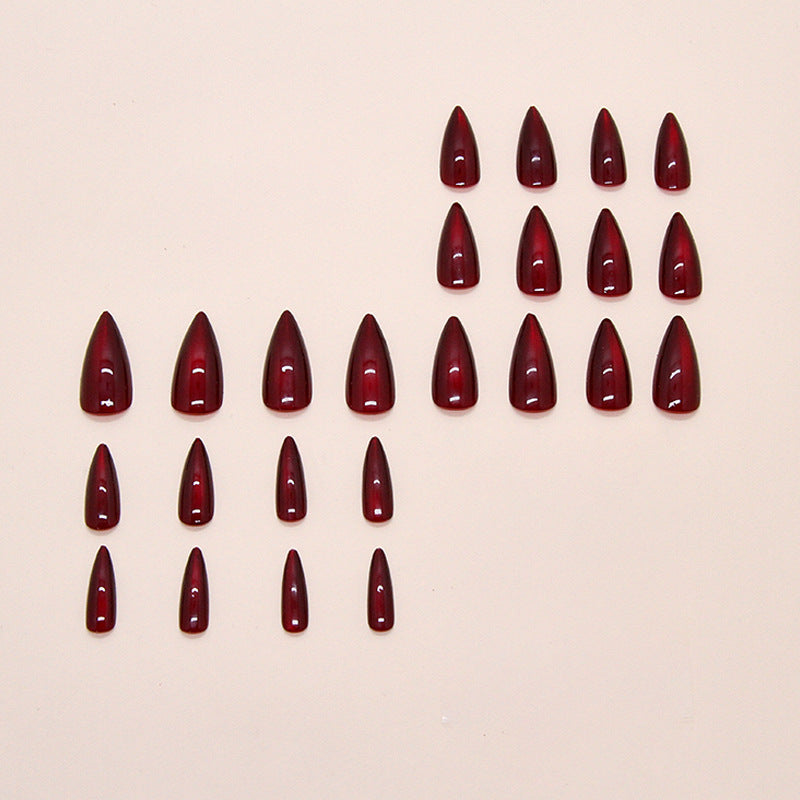TN53 - Ruby Red Cat-Eye Almond Press-On Nails | 24 pcs